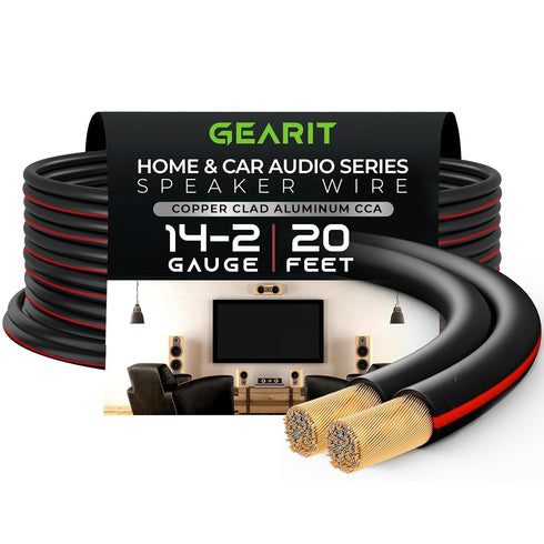 14AWG Speaker Wire, GearIT Pro Series 14 Gauge Speaker Wire Cable (20 Feet / 6.09 Meters) Great Use for Home Theater Speakers and Car Speakers, Bl...