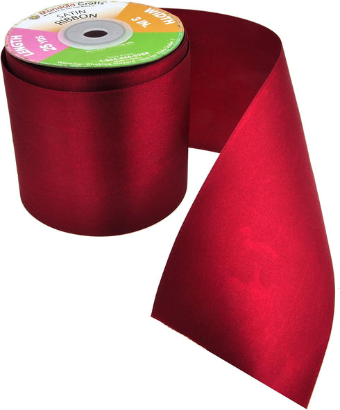 Mandala Crafts Maroon Satin Ribbon for Crafts - 25 Yards 3 Inch Wide Fabric Ribbons for Gift Wrapping, Flower Bouquets, Hair Bows, and Wedding Par...