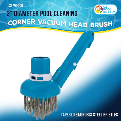 U.S. Pool Supply Corner Vacuum Head Brush with Stainless Steel Bristles, Adjustable Suction Ring - Scrub Remove Calcium Buildup, Rust Stains on Co...