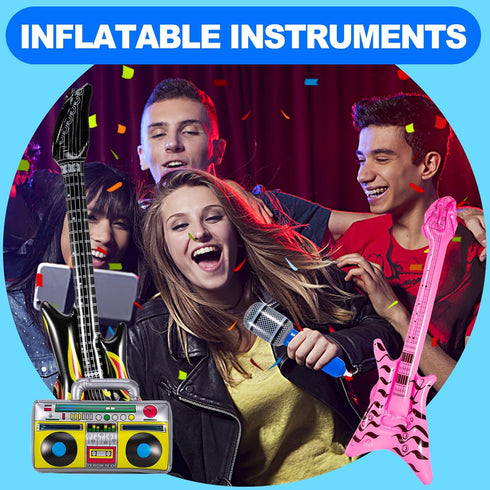 12 Pcs Inflatable Instruments,Inflatable Rock Star Toy Set,Inflatable Guitar,Blow up Guitar Inflatable Saxophone Inflatable Microphones Bass Lute ...
