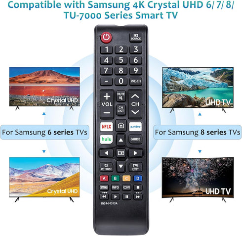 Replacement BN59-01315A BN59-01315J Remote Control Compatible with Samsung 4K Crystal UHD 6/7/8/9/TU-7000 Series Smart TV(BN59-01315E)...