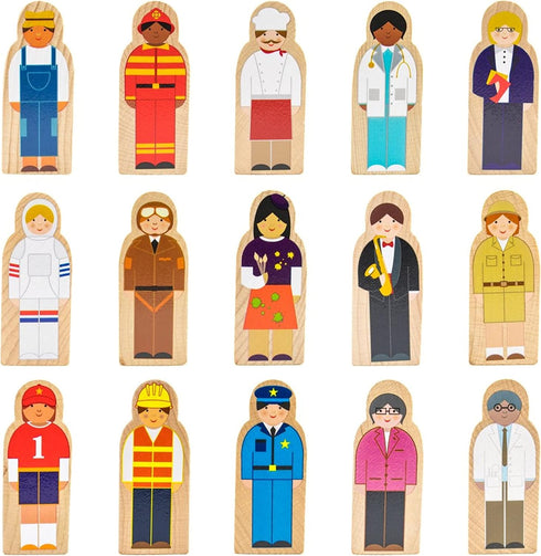 Little Professionals Wooden Character Set - Cute Wood Block People Toys for Kids & Toddlers - Open Ended STEM Pretend Play & Educational Games for...
