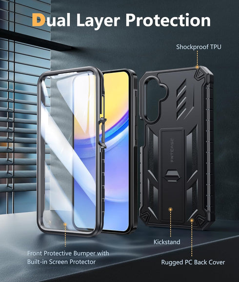 FNTCASE for Samsung Galaxy A15-5G Case: Military Grade Drop Proof Protection Phone Cover with Kickstand | Heavy Duty Rugged Full Body Protective S...