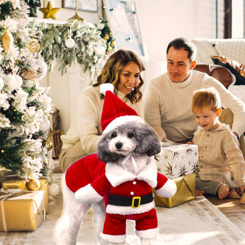 QETRABONE Small Santa Dog Cat Costume Christmas Pet Clothes Outfits Red Christmas Santa Claus Hat Scarf Cosplay Dressing up Xmas Party New Year Cl...