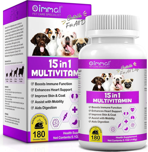 Dog Multivitamin Treats - 15 in 1 Multivitamin Tablets for Dogs with Glucosamine, Cranberry, Milk Thistle, Vitamins Supports Joint & Digestion, Sk...