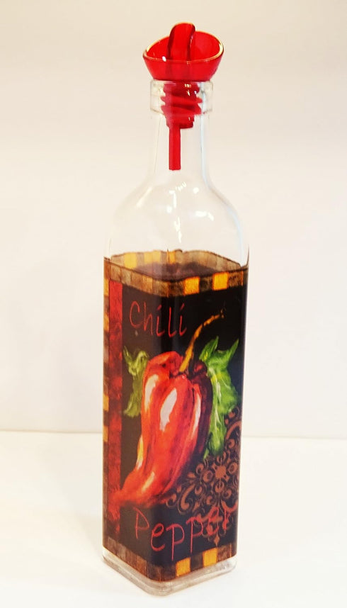 Grant Howard Red Chili Oil & Vinegar Glass Cruet with Ergo Pourer, 16 oz, Multicolored...