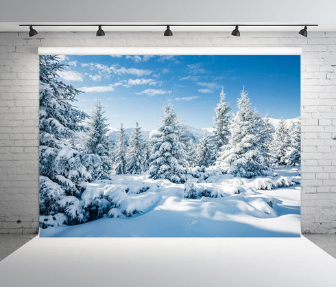 BELECO 5x3ft Fabric Winter Snow Forest Backdrop Majestic White Xmas Tree Wintry Scene Alps Photography Backdrop for Christmas New Year Event Party...