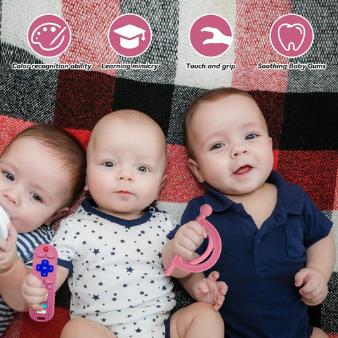 2Pcs Baby Teething Toy, TV Remot Control ShapeTeether for Infant 18+ Months, Never Drop Silicone Chew Toy, Food Grade Silicone Teether...