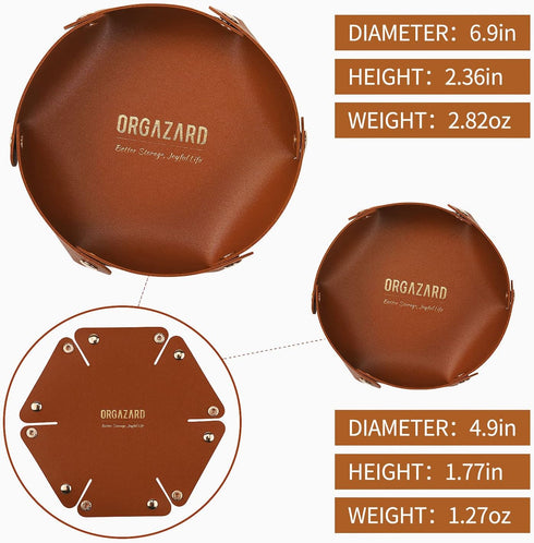 Valet Tray Desktop Storage Organizer, 2 Packs Premium Leather Anti-scratch, Portable Decorative Bowl for Keys Jewelry Makeup Watches, for Entryway...