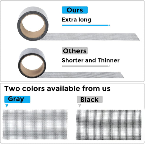 Grey Window Screen Repair Tape, 2 in X 15 FT (180IN) Screen Repair Kit for Windows or Doors Screen Repair, Strong Adhesive Screen Patch Repair Kit...