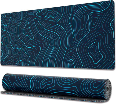 Ovenbird Gaming Mouse Pad with Stitched Edges, Topographic Map Blue Mouse Pad, Extended XL Mousepad with Anti-Slip Base, Cool Large Mouse Pad for ...