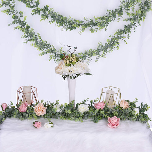 DearHouse Faux Eucalyptus Garland Plant, 2 Pack Artificial Vines Hanging Eucalyptus Leaves Greenery Garland for Wedding Backdrop Arch Wall Decor, ...