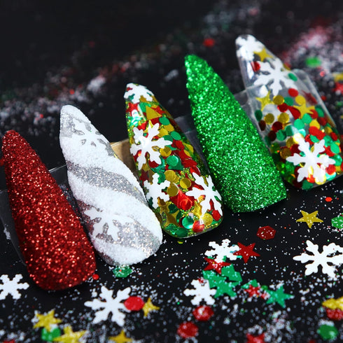 Christmas Nail Art Glitters Sequins 3D Snowflake Christmas Tree Nail Sequins for Acrylic Nail Supplies Xmas Winter Nail Decals for for Women Nail ...