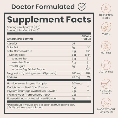 Digestive Enzymes & Fiber Supplement Powder - Bedtime Gut Support with Prebiotic Fiber & Magnesium Glycinate - Sleep Better, Poop Better, Live Bet...