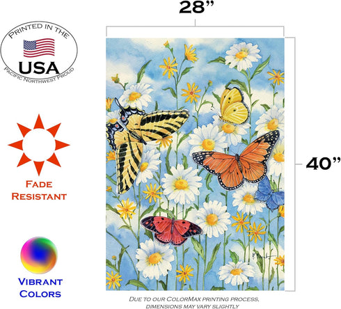 Toland Home Garden 1010004 Butterflies And Daisies Butterfly Flag 28x40 Inch Double Sided Butterfly Garden Flag for Outdoor House Flower Flag Yard...