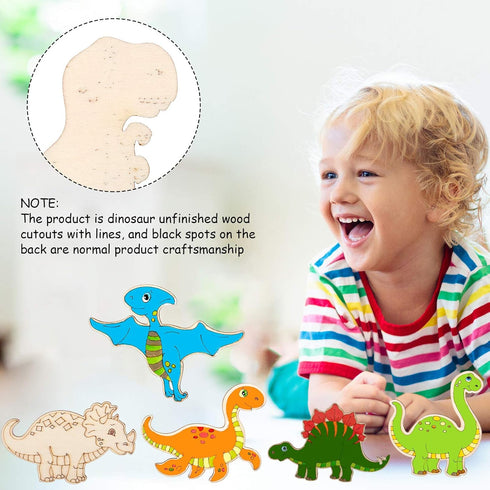 Jetec 24 Pieces Dinosaur Unfinished Wood Cutouts Animal Wooden Paint Crafts for Kids Dinosaur Birthday Party Supplies Home Decoration Ornament Sch...