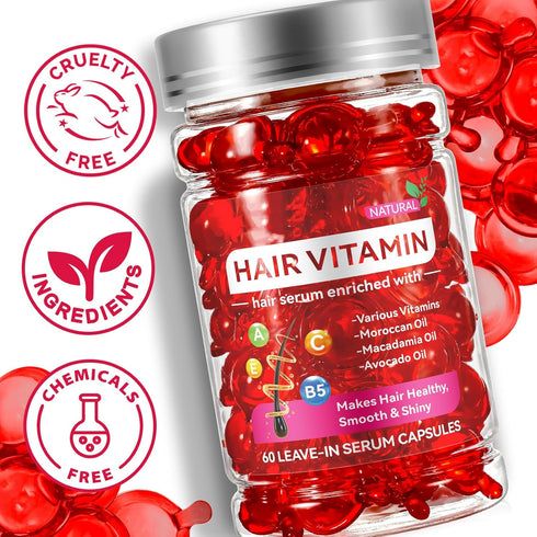 Hair Treatment Serum, Hair Vitamin Serum Capsule, 60PCS Enriched with Moroccan Macadamia Avocado Oils, Vitamins A C E Pro B5, No Rinse and Safe fo...