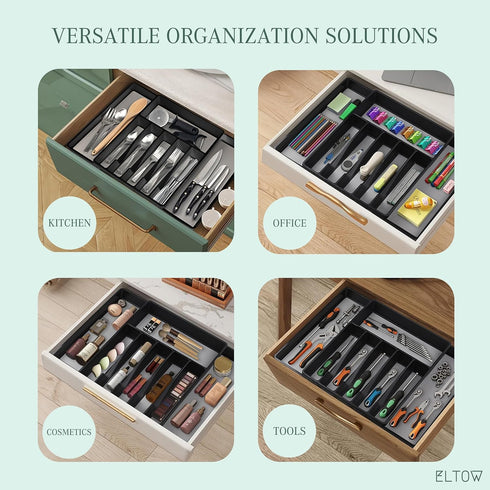 ELTOW Large Expandable Silverware Drawer Organizer, 8 Compartment Non-Slip & Adjustable Silverware Organizer for Drawer, Kitchen Organization for ...
