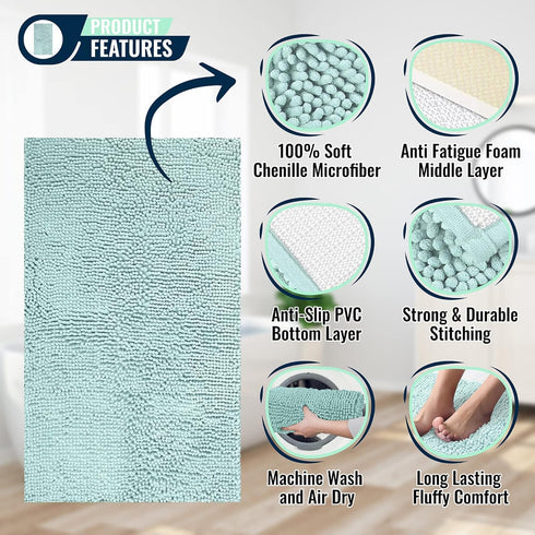 ITSOFT Plush Microfiber Non Slip Soft Bathroom Rug, Absorbent Machine Washable Chenille Bath Mat | Quick Dry Carpet, Great for Bath, Shower, Bedro...