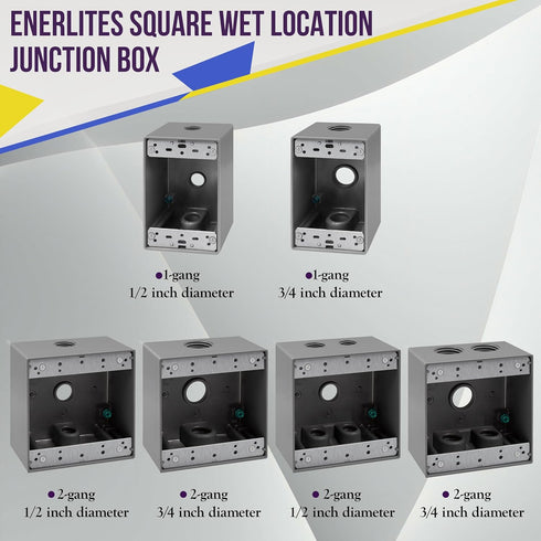 ENERLITES Weatherproof Outlet Box with Three 1/2-in Threaded Outlets, Outdoor Electrical Box, 3 Holes 0.50” Each, 1-Gang, 4.57” Height x 2.83” Len...