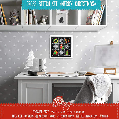 Counted Cross Stitch Kit 'Merry Christmas' - Easy-to-do Embroidery Sampler Set for the Christmas and New Year Holidays, Encouragement, with a Chri...