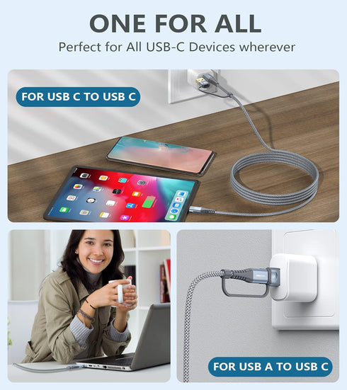 USB-C to USB-C Cable 10FT PD 100w iPhone 15 Charger 2 in 1 USB A/C to USB-C Nylon Braid Cord for iPhone 15 Pro Max iPad Pro Air MacBook Samsung Ga...
