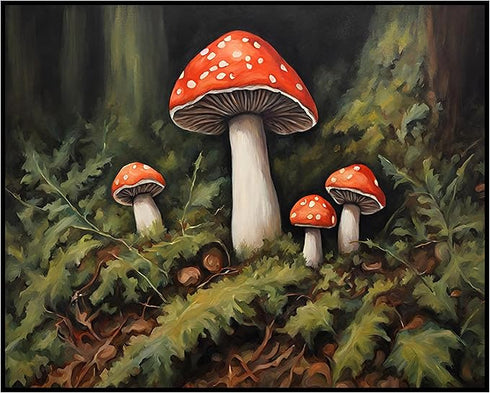 Posterizer 1 pcs-cute mushrooms in the wild-oil painting style 4-Floral & Botanical Art-Landscape & Nature Art-Decor for Home & Office- unframed w...