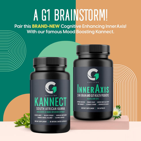 InnerAxis 2-in-1 Brain and Gut Health Probiotic, 10 Billion CFU, 8 Probiotic Strains for Gut, Psychobiotic, Mood and Brain Support, Acidophilus Pr...