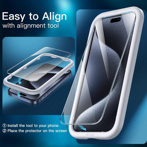 JETech 5 in 1 Matte Case for iPhone 15 Pro 6.1-Inch with 2-Pack Each Tempered Glass Screen Protector and Camera Lens Protector, Translucent Back S...