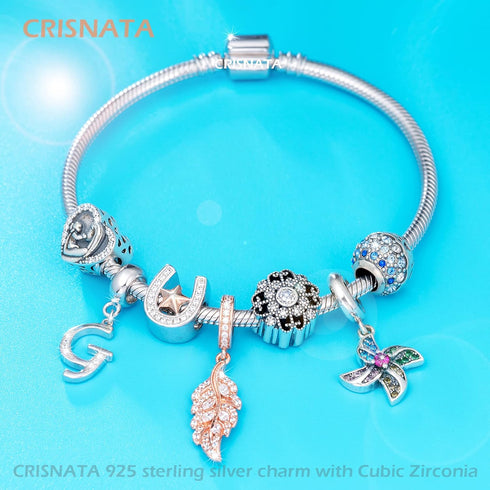 26 Letter Pendant Charms, Polished 925 Sterling Silver Complete Initial A-Z Dangling CZ Stone Alphabet Beads, fits European Bracelet Necklace, Gif...