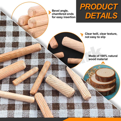 200Pcs Diagonal Grooved Wooden Dowel Pins Assortment Kit, 9 Sizes M6 M8 M10 Beveled Ends Tapered Pins Wooden Pegs for Furniture Door DIY Crafts St...