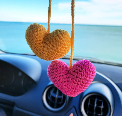 Hearts Crochet Handmade Car Rearview Mirror Hanging Ornament Car Interior Accessories...