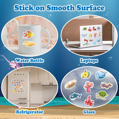214 PCS Ocean Animals Reusable Sticker Books for Kids, 6 Sheets Reusable Stickers for Toddlers, Cute Waterproof Toddler Stickers Age 3+, Window Cl...