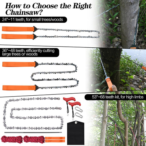 Pocket Chainsaw, 24in/36in Pocket Rope Saw, Folding Chain Hand Saw with Carry Pouch, for Outdoor Survival Camping, Hunting, Hiking, Cutting Wood(2...