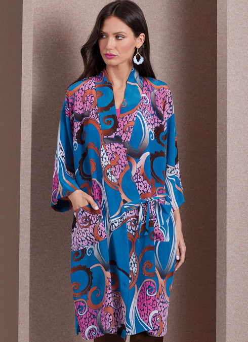 Vogue Misses' Loose Fit Kimono Jackets V1989, Sizes XS-S-M-L-XL-XXL, Multicolor...