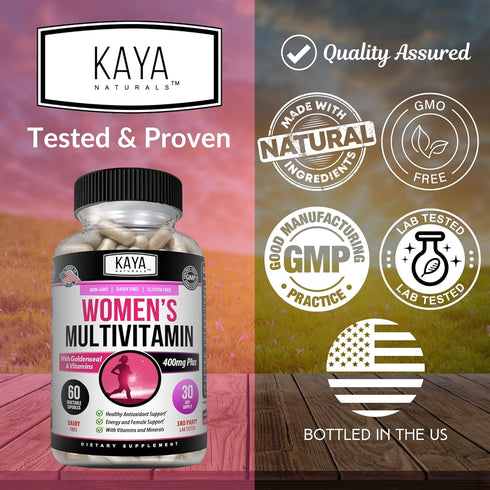 Kaya Naturals Women's Multivitamin, Overall Healthy Antioxidant, and Immune Support, Vitamins A, D, C, E, Biotin, Folic Acid, & Multi-Mineral, Ene...