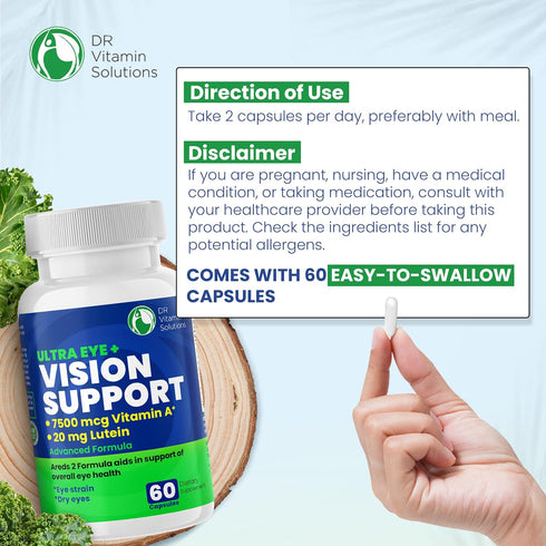 Vision Support Eye Vitamins for Macular Health | Eye Care Supplements with Lutein, Zinc, Vitamin A & Bilberry | Areds 2 Formula for Red & Dry Eyes...