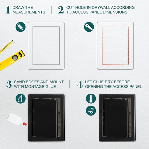 8" x 10" Black Plastic Access Panel. Service Shaft Door Panel. Plumbing, Electricity, Heating, Alarm Wall Access Panel for Drywall. Bathroom Servi...