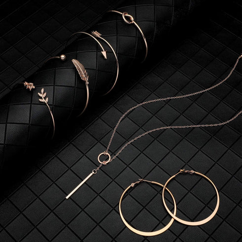 Hicarer Jewelry Set for Women Vertical Bar Necklace Jewelry Accessories Simple Bar Earrings Adjustable Cuff Bracelet...