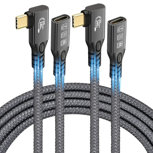 90 Degree USB C 3.2 Extension Cable, 2 x USB 3.2 Gen2 Type-C Male to Female Extender Cable Ultra 4K@60Hz 240W Charging 20Gbps Data Transfer with S...