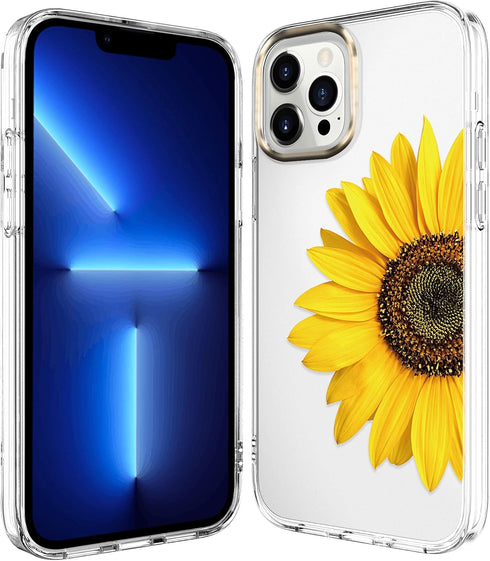 BAISRKE Compatible with iPhone 13 Pro Case, Clear Case with Sunflower, for Women, Shockproof Hard Back Cover for iPhone 13 Pro 6.1 inch 2021 - Yel...