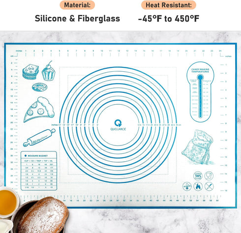 Silicone Baking Mat with Measurements, Pastry/Fondant/Dough Rolling Counter/Oven Liner Mat, 20''(W)28''(L) Blue...
