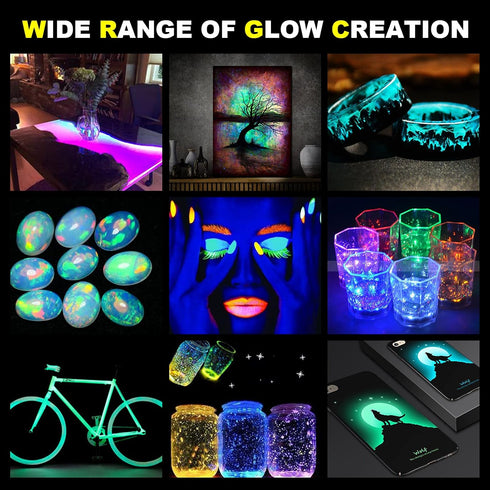 HTVRONT Glow in The Dark Pigment Powder (12 colors, 0.7 oz / 20 g Each), Glow in The Dark Resin Pigment with UV Lamp, Glow in the Dark Mica Powder...