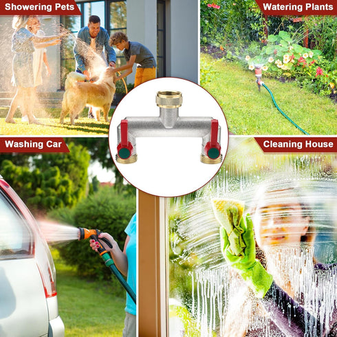 welltop Brass Garden Hose Splitter, 3/4" 2 Way Heavy Duty Faucet Diverter with 2 Extension Handles, Outdoor Water Spigot Splitter Faucet Bib Tap A...