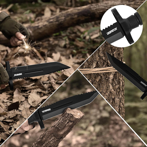 Dispatch Survival Hunting Knife with Sheath, 12" Fixed Blade Knife, Bowie Knives with Non-Slip Cylinder Design Handle, for Outdoor, Bushcraft, Cam...