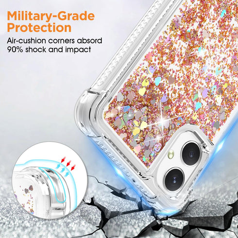 ANSHOW for Samsung Galaxy A05 Case, Shockproof Clear TPU Liquid Glitter Case with 1 Screen Protector, Bling Gold Glitters Case for Samsung A05 for...