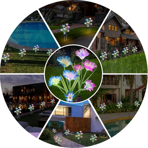 Solar Garden Flower Lights?LED Solar Powered Stake Landscape Lights?Outdoor Waterproof Decorative Lights for Yard,Patio,Lawn,Pathway Decoration (2...