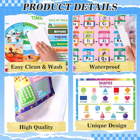 Mifoci 8 Pcs Educational Preschool Placemat Set for Kids Reusable Washable Non Slip Placemats for Dining Table Plastic Learning Mats for Nursery K...