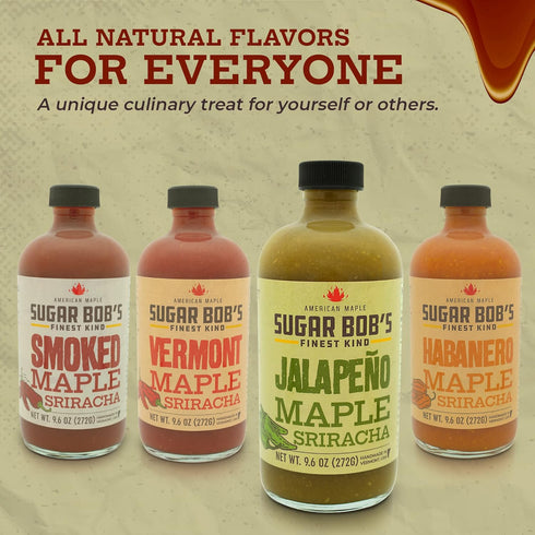 Sugar Bob’s Finest Kind - Jalapeno Maple Sriracha Hot Sauce, Garlic Sriracha Sauce with Fresh Jalapeno Peppers, Net Weight 9.6 oz...