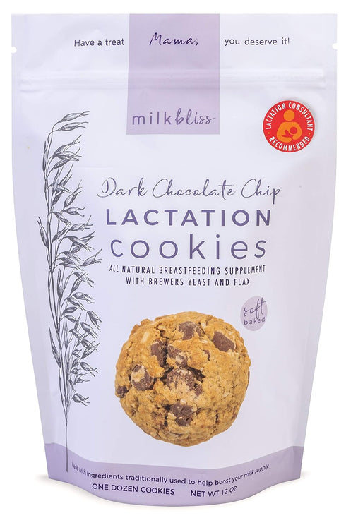 MilkBliss Dark Chocolate Chip Oatmeal Lactation Cookies with Brewers Yeast for Breastfeeding and Breastmilk Supply Increase-12 oz...